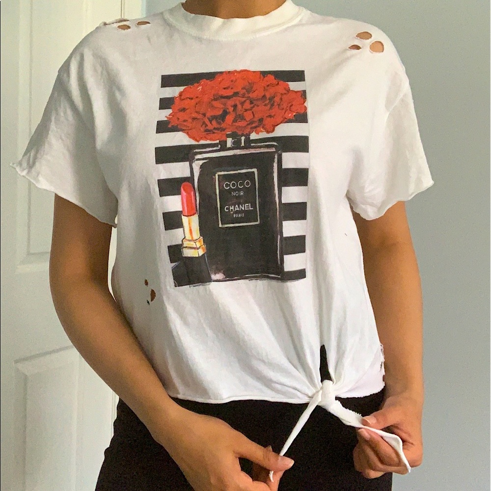 Distressed Chanel graphic tee shirt
